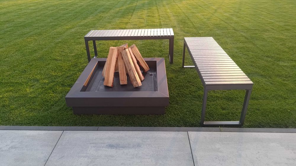 Nowoczesne Palenisko + ławeczki, Grill, Zestaw ogniskowy