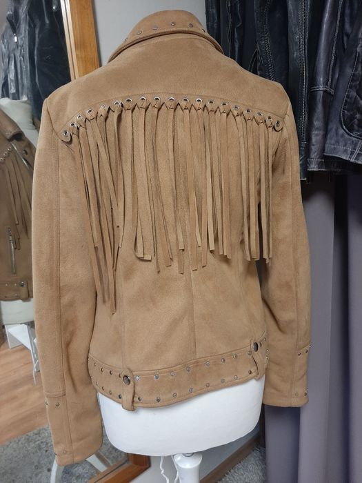 Kurtaka pocahontas z frędzlami Yessica beż jesienna ekoskóra M nowa