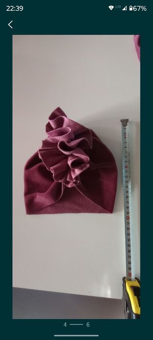 Czapka turban bordo miły welur jesienna obwód 40/42