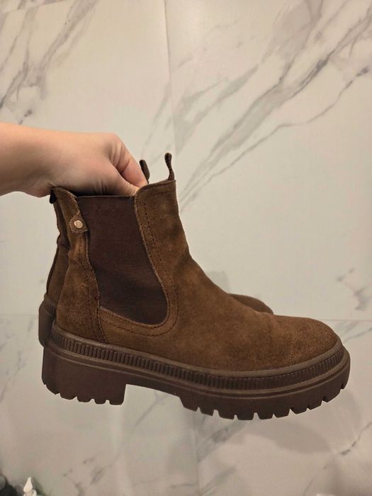 Buty Lasocki 38 sztyblety botki brązowe zamsz skórzane