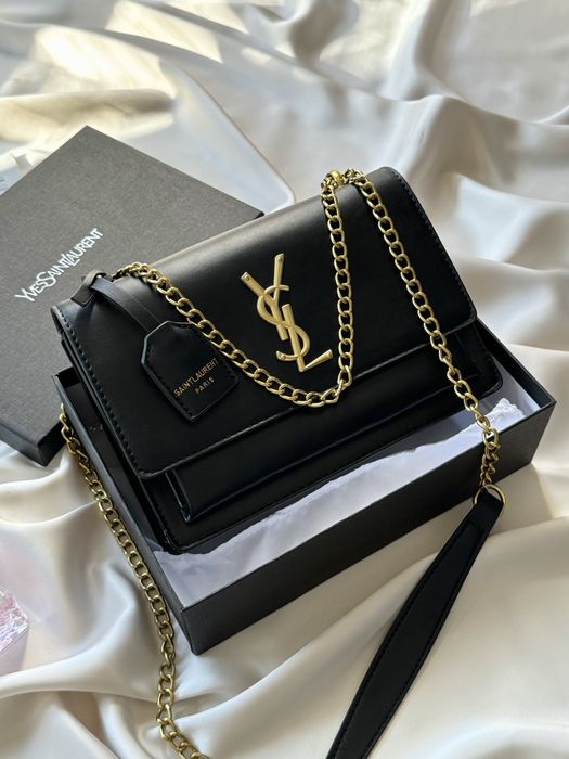 Сумка YSL чорна кроссбоди женская сумка Saint Laurent клатч на цепочке
