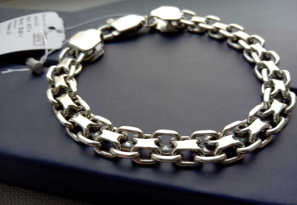 Мужской браслет серебро 925 двойной якорь цепочка на руку 20,5 см Бисм