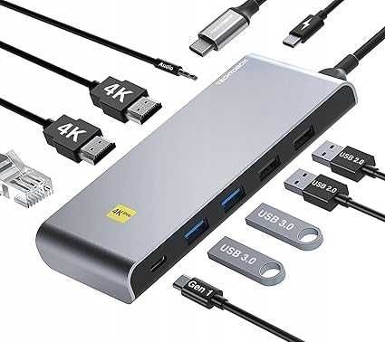 Hub USB-C 10w1 - Stacja Dokująca z Dual HDMI 4K, Ethernet, 100W PD