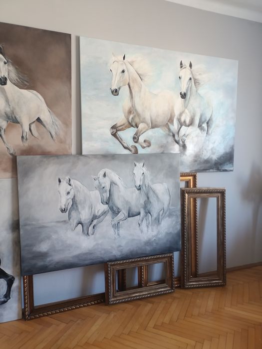 Konie malowane na płótnie praca ręczna