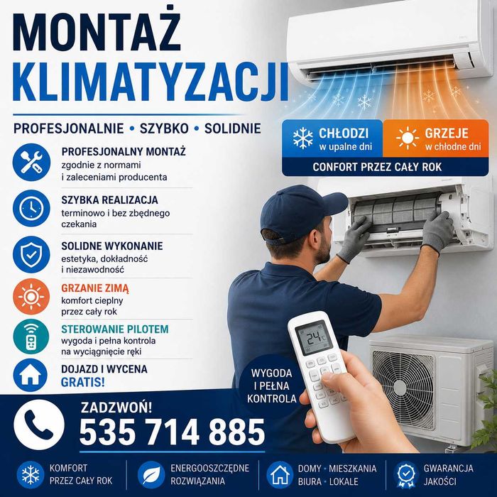 Montaż KLIMATYZACJI w domu i biurze od 900zł