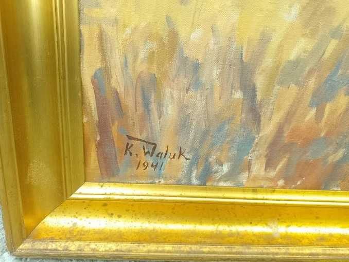 Obraz olejny Kazimierz Waluk 1941 "cietrzewie" 92x73 impresjonizm abstrakcja