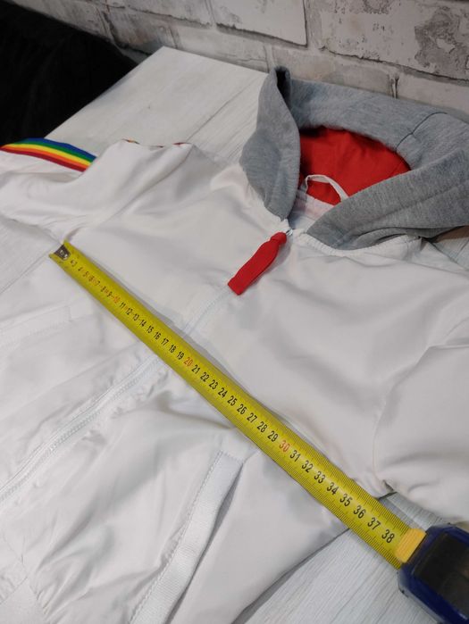 biała kurtka kapturem tęczowe wiatrówka przejściowa dziewczynki 116