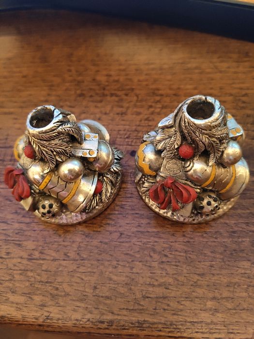 Par de castiçais de natal em miniatura em liga de prata