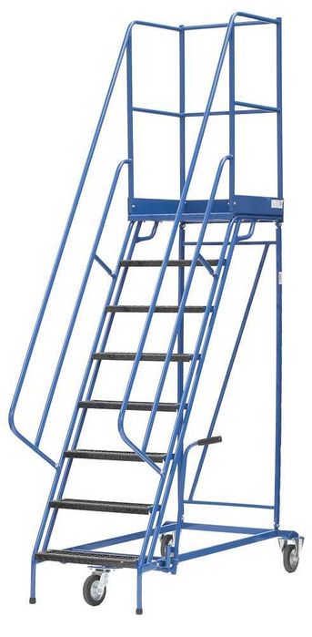 Drabina magazynowa przejezdna PROMAG DMP 2000 z podestem i barierką