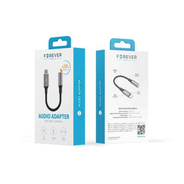 Forever adapter audio AJC-01 jack 3,5 mm - USB-C czarny