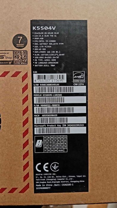 ASUS VivoBook S15 K5504VN i9-13900H /16GB /1TB SSD OLED 120Hz Wi-Fi 6E