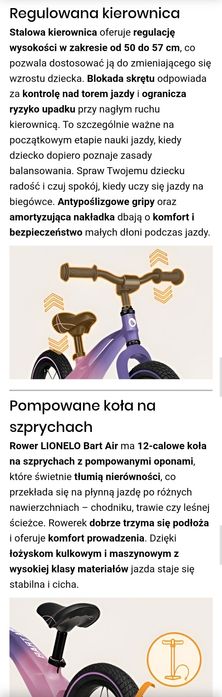 Rower biegowy Lionelo Bart Air Różowo-Fioletowo