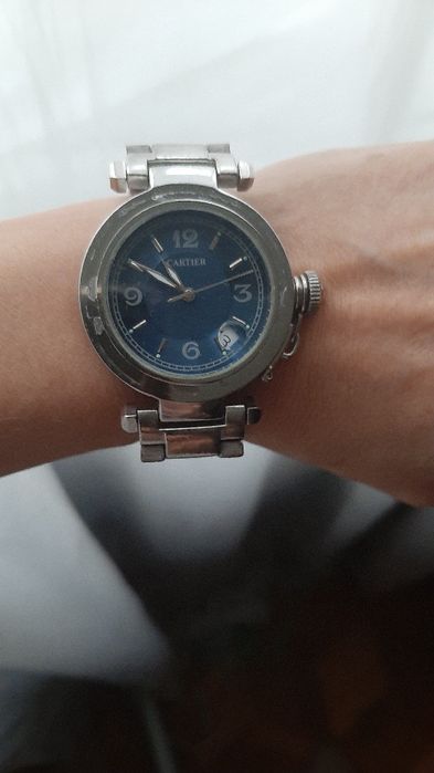 Часы Cartier Pasha с синим циферблатом и браслетом из нержавеющ стали