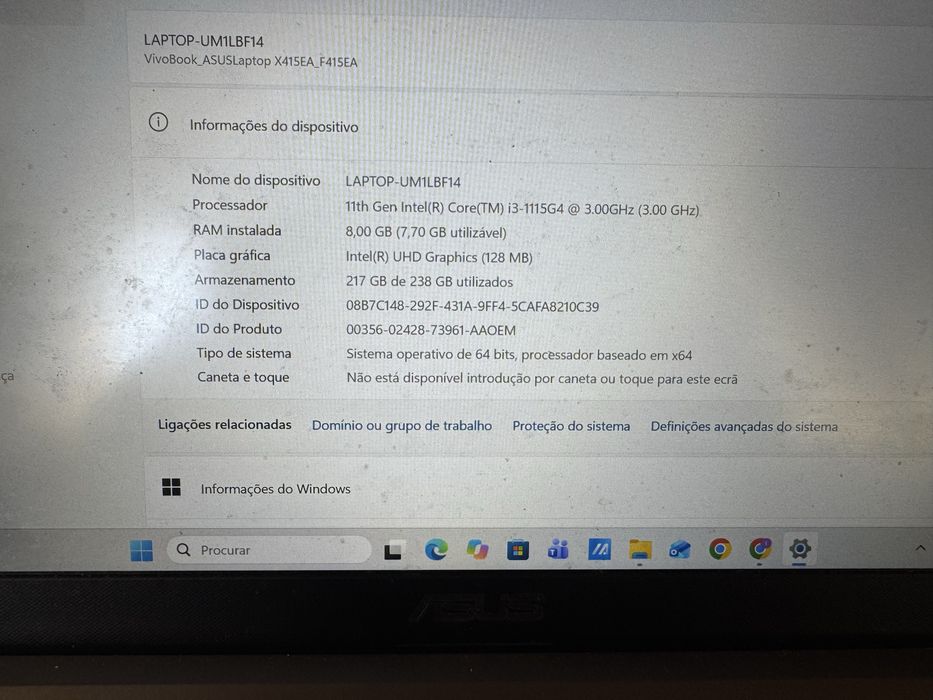 Notebook ASUS i3 11ª ger