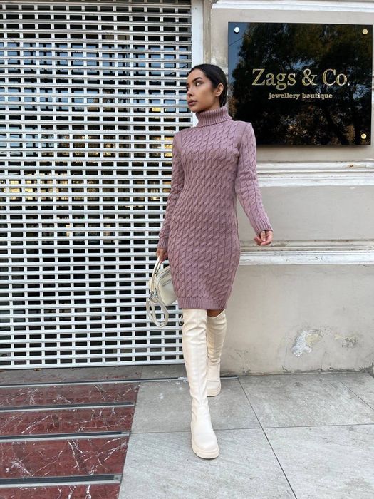 Женское вязаное платье косами. 44-52р