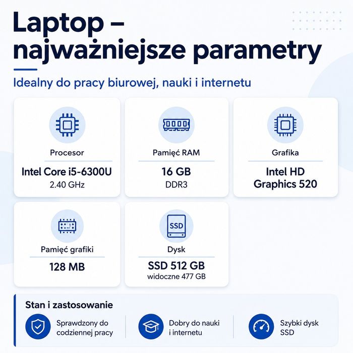 Lenovo ThinkPad T560 | i5 | 16 GB RAM | SSD 512 GB | Torba + Ładowarka
