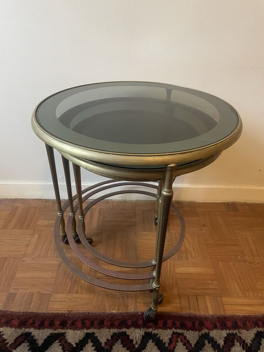 Conjunto de 3 mesas redondas de vidro