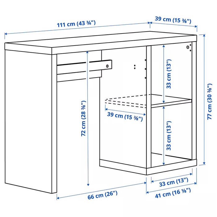 Biurko IKEA Kallax + wklad 2x szuflada dąb bejcowany na biało