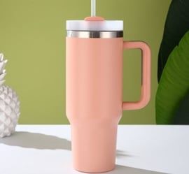 Kubek Termiczny Ze Słomką 1200 Ml Uchwyt termos kolor łososiowy