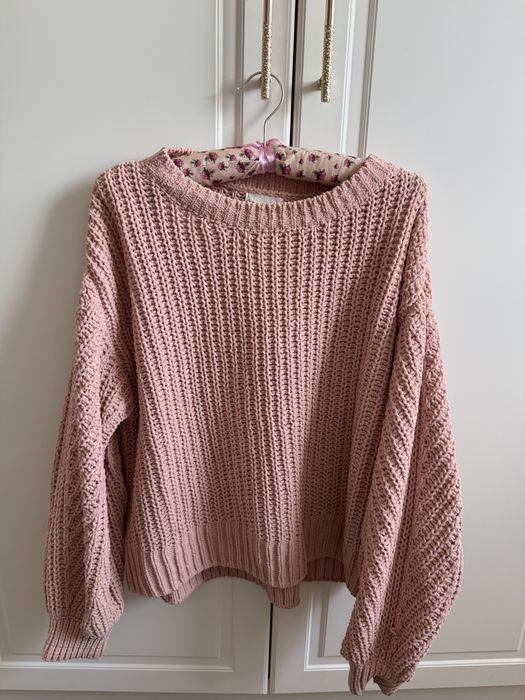 Różowy sweterek H&M gruby splot rozmiar L