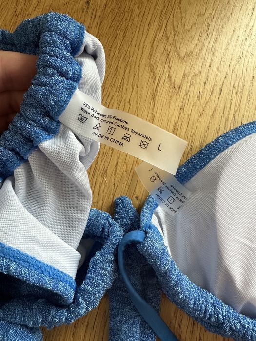 Bikini niebieskie shein L karbowane z fakturą sexy wiązane