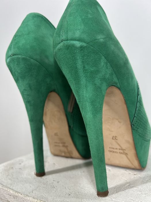 Zielone botki zamszowe na platformie high heels