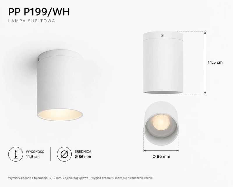 Lampa Kinkiet PP P199/WH biała wysokość 11,5 cm (średnica 8,6 cm)