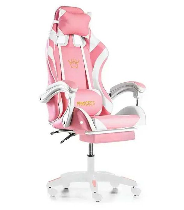 Крісло геймерське G1136 рожеве з підставкою для ніг