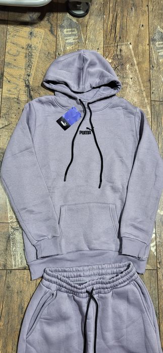 Fioletowy liliowy dres damski bawełna premium ocieplany kaptur S