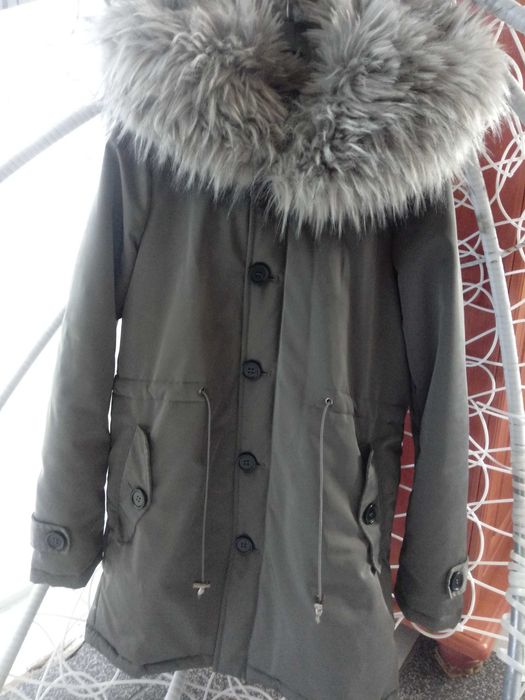 Kurtka parka szara kaptur futro r S/152/164