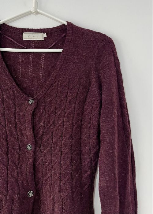 Cream kardigan burgundowy boho z moherem