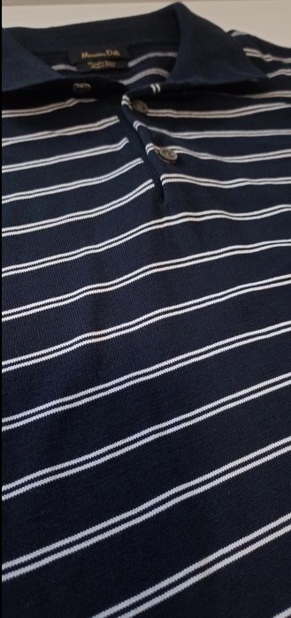 Massimo Dutty - polo azul com riscas brancas em malha de manga curta