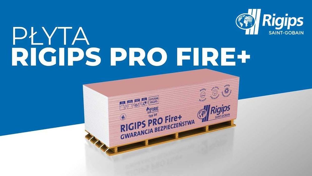 Płyta gips-karton. Rigips PRO Fire PLUS 12,5mm x1,2m x2m ognioochronna