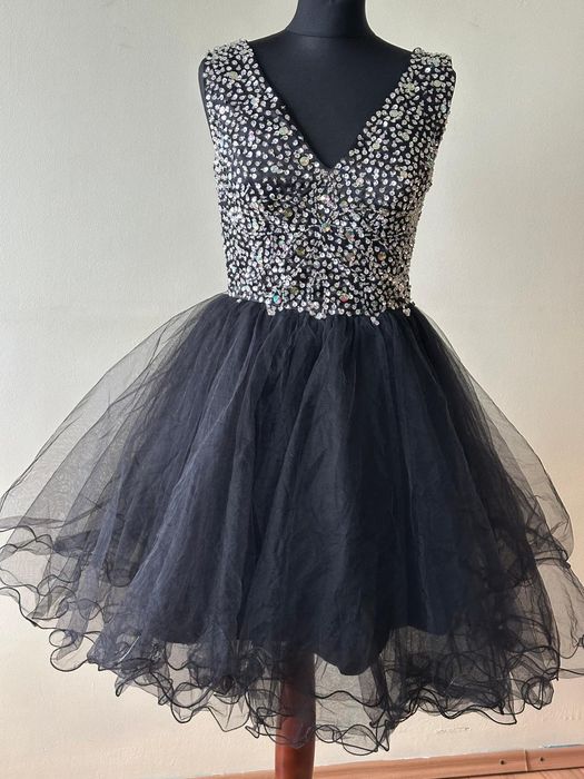 Wedding Dress Suknia Balowa Czarna  Cekiny Tiul Błyszcząca Głębokie V