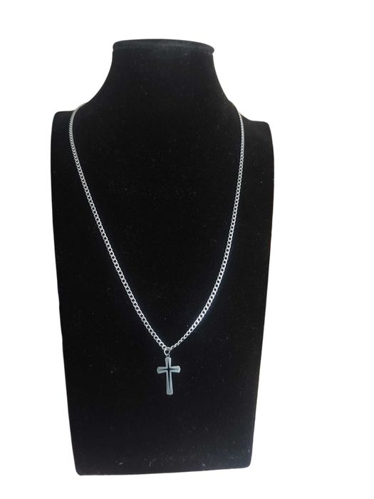 Naszyjnik pancerka 55 cm , stal szlachetna , krzyżyk , pudełko