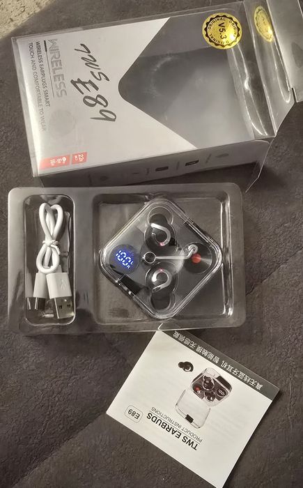 bezprzewodowe słuchawki douszne, gramofon , E89 TWS.