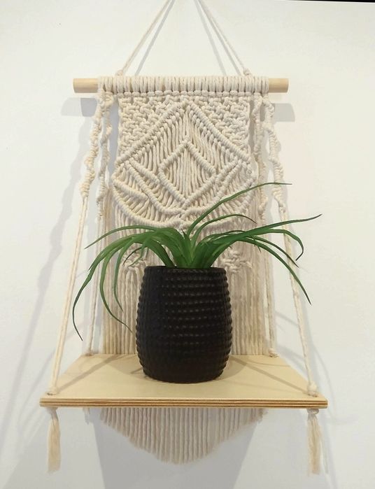 Painel macramé base madeira