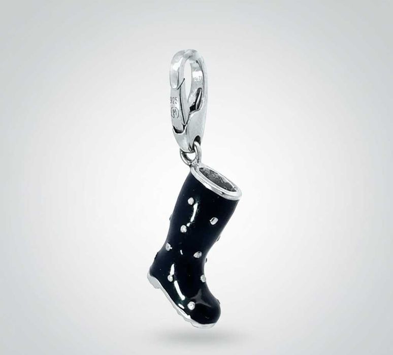 Lucky Charms - Czarny kalosz srebro 925 rodowane, emalia