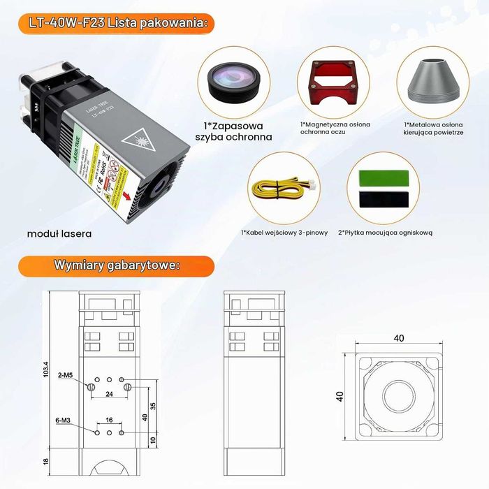 Moduł laserowy do grawerowania 10W 450nm Laser Tree LT-80W-AA PRO