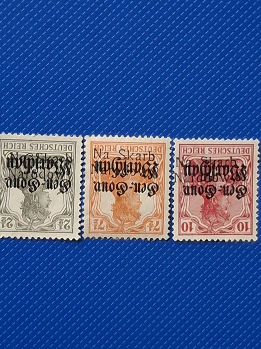 Polskie znaczki na niemieckich znaczkach "Germania"