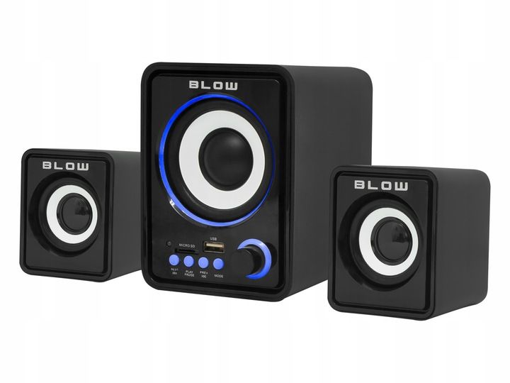 zestaw głośników komputerowych subwoofer 2.1 usb sd aux radio fm led 11w