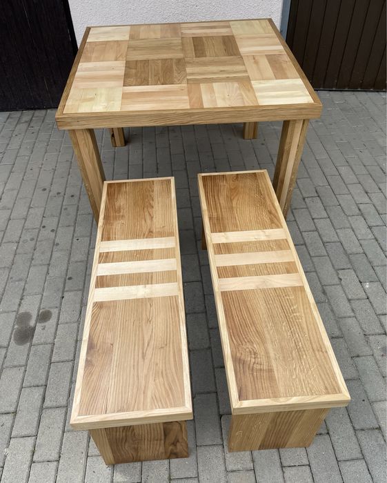 Stól + Ławki (Zestaw lite drzewo )