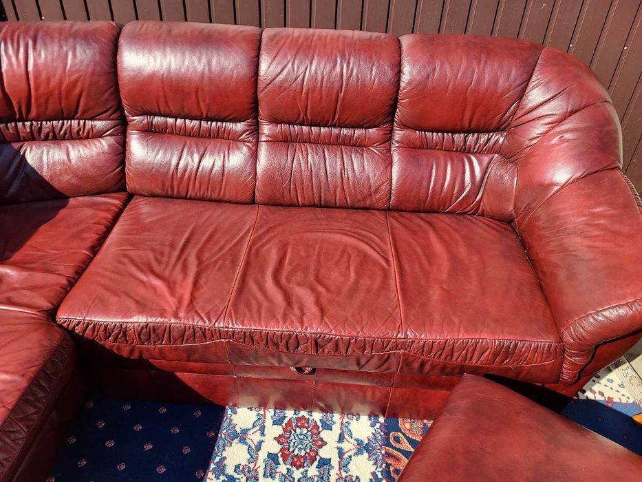 Narożnik wypoczynkowy ze skóry naturalnej  z funkcją spania WYPRZEDAŻ!