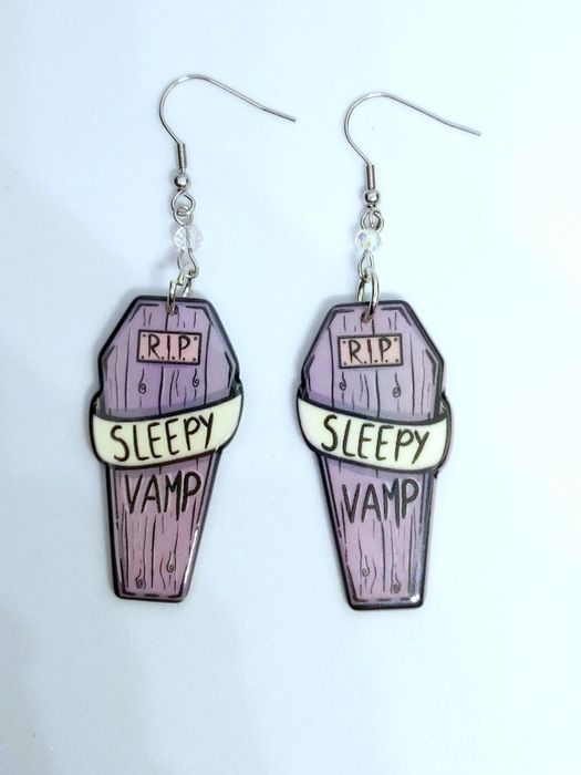 Halloween Kolczyki handmade sleepy vamp trumny gotyk święta prezent