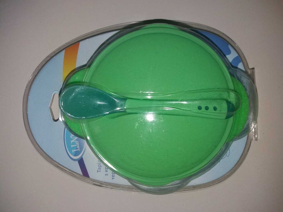 Тарілка дитяча на присосці з кришкою та термоложкою "Lindo" premium