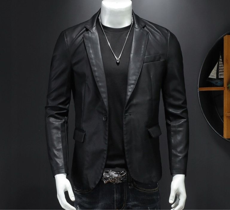 Marynarka skórzana męska modna casual elegancka sportowa do jeansów