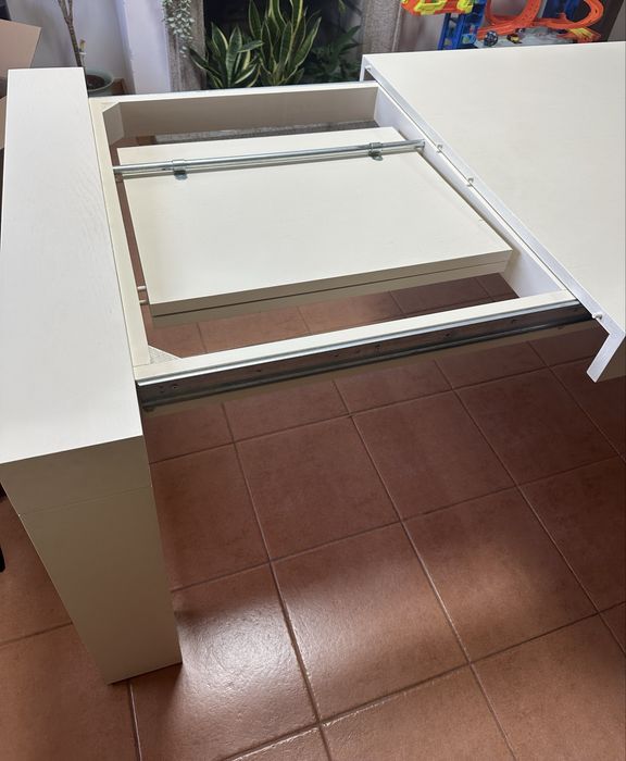 Mesa de jantar extensível bege/branca – 160 cm + 80 cm extensão