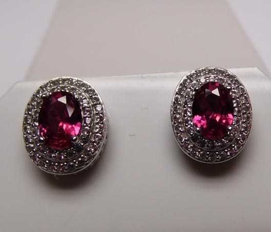 Srebrne kolczyki rubinowe kamienie i cyrkonie sztyfty