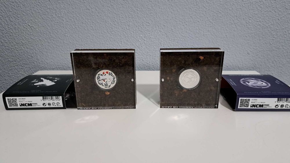 Moedas 2 INCM 1xUnicórnio (Prata Proof) 1xUlisses (Prata Proof)