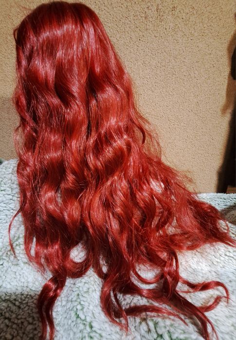 Peruka, długie miedziane włosy kręcone peruka typu lace front